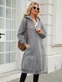 Tuopuda Mujer Largo Sudadera con Capucha Casual Sudadera Larga de Lana con Cremallera Chaqueta de Lana con Bolsillos para Primavera Otoño Invierno Hoodie Suéter(Gris Oscuro,L) - 7