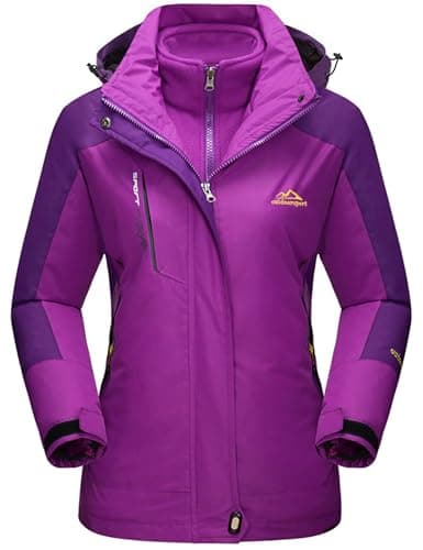 Winter Jackets Women Waterproof Fleece Jacket 3 in 1 Systems Climbing Skateboard Thick Soft Shell Coat Lady Casual Outdoor Sports Hoodie, UK L New, Purple