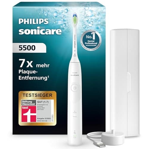 Philips Sonicare 5500 elektrische Zahnbürste, Schallzahnbürste mit 2 Putzmodi, Andruckkontrolle, EasyStart, SmarTimer und BrushPacer, Weiß, Modell HX7110/02 [Neue Technologie]