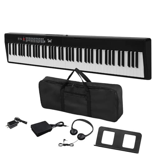 88-Key Folding Piano Keyboard, Portable Folding Digital Piano Keyboard with Semi-Weighted Keys, Bluetooth MIDI, 1000 Tones, 50 Demos, Carrying Bag Included for Beginners and Adults