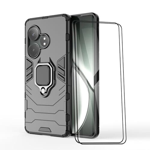 ESTH® Custodia per Realme GT 6T/Realme GT Neo6/GT Neo6 SE con 2 Pezzi Pellicola Protettiva, 360° Rotante Staffa [Compatibile con Supporto Magnetico per Auto], Cover Paraurti PC+TPU, Nero