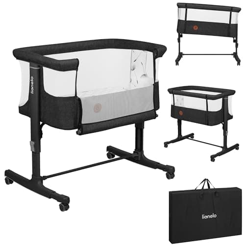 lionelo Aurora 3in1 Culla Co-sleeping e Lettino da viaggio per neonato bambini fino 9kg Regolabile in altezza e Inclinazione Parete aperta rete traspirata Materasso innovativo Zanzariera