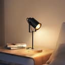 Pheashine Lámpara de Mesa Industrial con Base de Madera, Lámpara de Noche Moderna Negro E27 con Pantalla Orientable, Lámparas de Escritorio para Salón Dormitorio Oficina, sin bombilla - 6