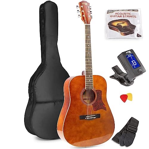 MAX SoloJam Guitarra Acústica Madera Oscura – Pack de Iniciación con Funda, Afinador, Correa, Púas y Cuerdas de Repuesto. Kit Completo para Aprender, Practicar o Regalar a Músicos Principiantes