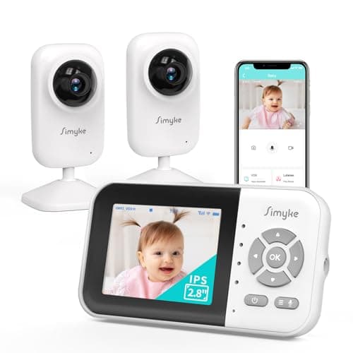 Simyke Smart Baby Monitor mit 2 Kameras und Audio 2.8'' Bildschirm WLAN ON/Off Switch Vision 2-Wege-Gespräch, 1200ft Lange Reichweite Fütterung Uhr Temperatur-Erkennung, tragbare drahtlose Baby Cam