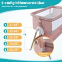 cozydwells 3 in 1 Beistellbett Baby, Tragbar reisebett Baby mit matratze Höhenverstellbar Bettchen Verstellbare Höhe & Neigung 6 abschließbare Räder Baby Co-Sleeper für Neugeborene Kleinkind Rosa - 5
