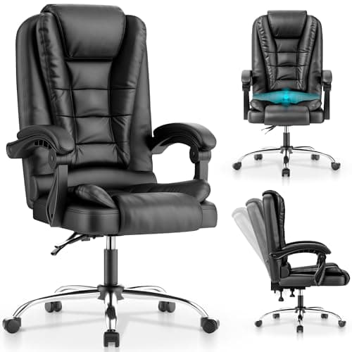 JUPPLIES Silla de Oficina Reclinable con Cojín Lumbar Masajeador – Sillón con Altura Ajustable y Ruedas Silenciosas, Respaldo Alto de PU Acolchado para Escritorio, Estudio o Trabajo (Negro)