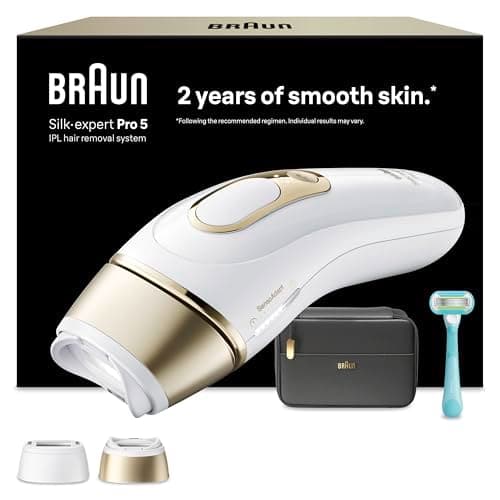 Braun IPL Silk·Expert Pro 5, at Home Laser Hair Removal, Permanent Hair Reduction, with Pouch, Venus Razor, 2 Attachment Heads, PL5251