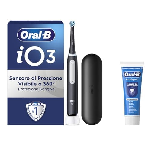 Oral-B Spazzolino Elettrico Ricaricabile iO 3 Nero, 1 Spazzolino Elettrico, 1 Testina Di Ricambio, Custodia Da Viaggio + Dentifricio Oral-B Pro Expert, Pulizia Denti Efficace