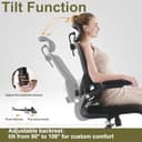 TONFARY Sedia da ufficio ergonomica per casa, schienale alto in rete, con supporto lombare regolabile, braccioli pieghevoli, poggiatesta rimovibile, salvaspazio, 150 kg (nero) - 6