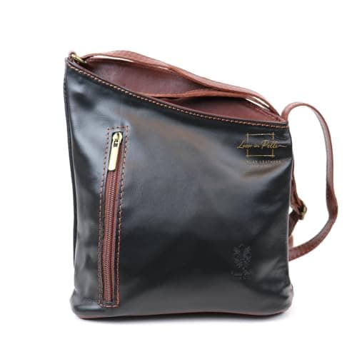 Lusso in pelle Genuine Soft Italian Leather Crossbody Messenger Handbag for Women (Black and Tan)