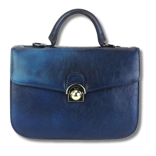 Générique Borsa in pelle italiana donna - Pelle pieno fiore artigianale fatto a mano a Firenze - Tracolla regolabile - Borsa a spalla elegante Linea Firenze, blu