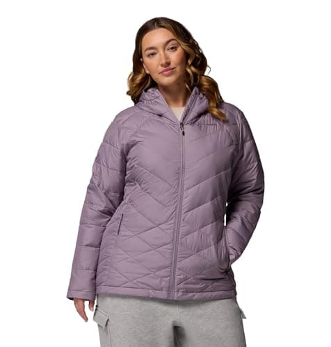 Columbia Chaqueta Heavenly con capucha para mujer, chaqueta acolchada con capucha para mujer, color morado pizarra, talla L