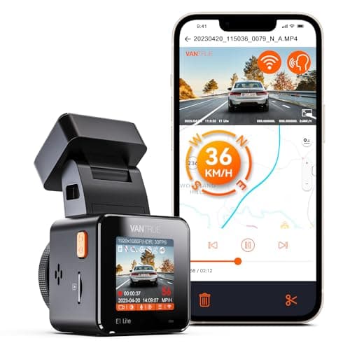 VANTRUE Dash Cam 1920*1080P HDR WiFi GPS Voice Control, Mini Dashcam Front Dash Cams for Cars, 160 Wide Angle Car Camera Dash Cam with Night Vision Buffered Parking Monitor, E1 Lite, Support 512GB Max