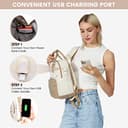 LOVEVOOK Rucksack Damen Klein, Wasserdicht Cityrucksack Handtasche 2 in 1 mit USB Ladeanschluss, Mini Tasche Daypack Backpack Women Elegant für Freizeit Schule Reisen Arbeit, Khaki Beige - 5