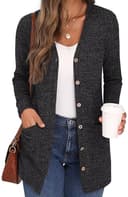 GRECERELLE Cardigan Mujer Elegante Chaqueta Punto Manga Larga Cuello en V Bolsillos Botones Estilo Largo (Gris Oscuro, L) - 1