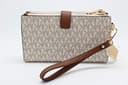 Michael Kors Jet Set Travel Double Zip Wristlet - Signature PVC (Vanilla PVC/Dark Acorn) - 4