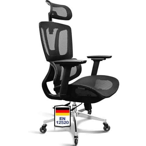 MELOKEA Bürostuhl Ergonomisch, 4D-Armlehnen, Verstellbare Sitztiefe, 4-stufige Neigung, Gummirollen, Mesh-Sitzfläche, Hoher Rücken, Große Menschen, Homeoffice & Gaming, Ergonomischer Schreibtischstuhl