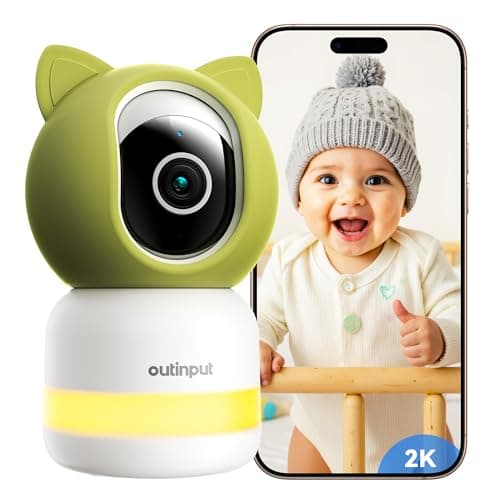 Outinput 2K 4MP Smart Baby Monitor - 355° PTZ WiFi Baby Monitor with Camera and Night Vision, Cry Detection, Motion Sensor & Tracking, Feeding Reminder, 2 Way Talk, Lullabies, APP Control Baby Camera