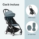 Passeggino Stokke YOYO3 da 6 mesi - Include telaio nero/cuscino seduta Aqua + Capottina - Si ripiega e si apre in un lampo - Leggero e compatto - Compatibile con il bagaglio a mano - 8