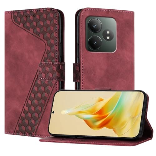 OKZone Funda para Realme GT Neo6 SE 5G, PU Cuero Flip Carcasa Fundas Móvil de Tapa Libro Caso Piel PU Billetera Case Telefono Cubrir Móvil Cover con Cáscara de TPU(Rojo)