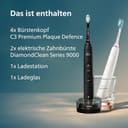 Philips Sonicare DiamondClean 9000 elektrische Zahnbürste, Doppelpack, Schallzahnbürste inklusive App, Drucksensor,4 Putzmodi,3 Intensitätsstufen, schwarz und roségold, Modell HX9914/61 - 9