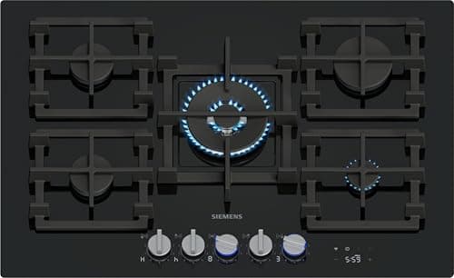 Siemens Cocina de gas ER7A6RH40 iQ700, 75 cm, tecnología stepFlame, cookConnect, extractor de humos inteligente, pantalla digital, mordaza de metal extraíble, cristal templado, Home Connect, color