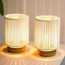 JHY DESIGN Set de 2 lámparas de mesa de cuerda de algodón trenzada, 17 cm de altura, lámpara a batería con temporizador de 6 horas, ideal para salón, dormitorio, bodas, fiestas - 1