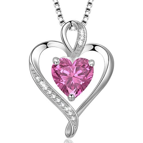 LAVUMO Collares Mujer Amor Colgante de Corazón Plata Plata de Ley 925 Collares Mujer Joyas Regalos para Esposa, Mamá Novia Cumpleaños Navidad Aniversario día San Valentín Regalo(Plata-10-Octubre)
