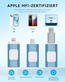 ROSPE USB Stick 128 GB für iPhone, MFi-zertifizierter Lightning Speicherstick, 3-in-1 Flash-Laufwerk für iOS/Android/PC, USB 3.0 High-Speed Memory Stick iPhone Externe Speichererweiterung, Aschblau - 2