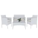 Arreditaly Set Di Mobili da Giardino Salotto Salottino in Rattan 4 Posti con Tavolino E Ripiano In Vetro 2 Poltrone e Divano 2 Posti Per Giardino Esterno Piscina Cuscini Sfoderabili (Bianco) - 1