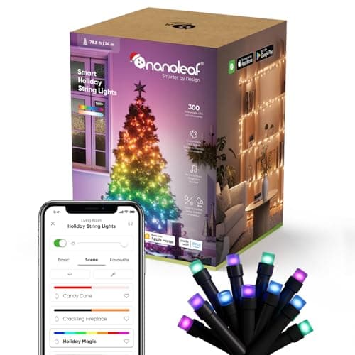 Nanoleaf 24M Smart Luci a stringa collegate con Scena Natalizia, 300 LED RGBIC indirizzabili, Interno & Esterno, Musical Sync, Matter sopra WiFi, Controllo tramite App, Voce (Alexa Apple Google Home)