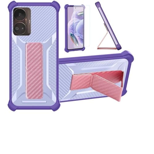 Aroepurt Case Compatible for Realme GT Neo6 Phone Case Cover [with Tempered Glass Screen Protector] Hybrid Case [Folding Support Magnetic] [Frosted anti-fingerprint] Purple