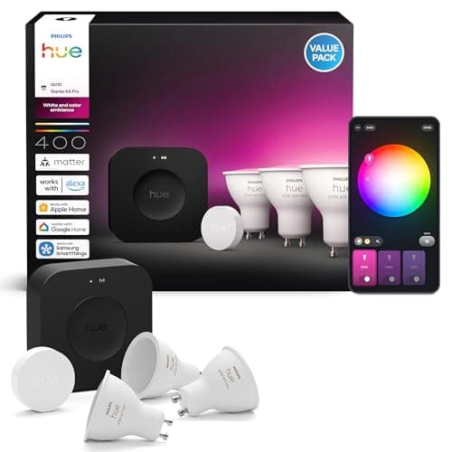 Philips Hue Starter-Set: Bridge Pro + 3 GU10 Smart Spots + Smart Button, White und Color Ambiance, Smart Light Hub, kompatibel mit Apple Home, Amazon Alexa, Google Assistant, Samsung SmartThings