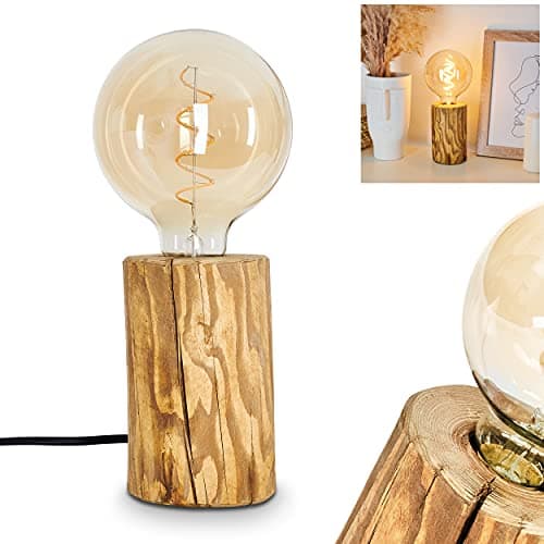 hofstein Table lamp Canedo in Natural Wood, Modern Reading Light with Light Effects, Fitted with an On/Off Switch, for 1 x E27 Bulbs max. 25 Watt, Suitable for LED