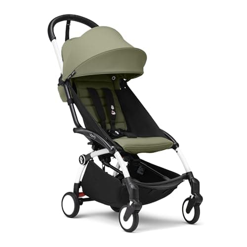 Passeggino Stokke YOYO3 da 6 mesi - Include telaio bianco/cuscino seduta Olive + Capottina - Si ripiega e si apre in un lampo - Leggero e compatto - Compatibile con il bagaglio a mano