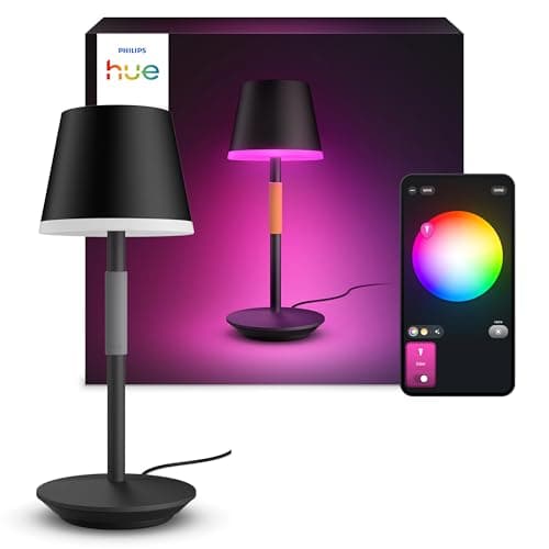 PHILIPS Hue White and Color Ambiance Lampada da Tavolo Hue Go Portable con Luci Smart Bianche e Colorate, Dimmerabile, Lampada da Tavolo Design per Interni ed Esterni, IP54, 6,2W, Nero