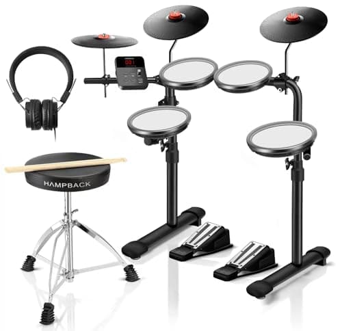 Set de Batería Eléctrica MK-0 con Pads de Malla Silent 7", Platillos de Goma 8", 12 Kits, 68 Sonidos, USB MIDI, Incluye Accesorios para Principiantes y Niños