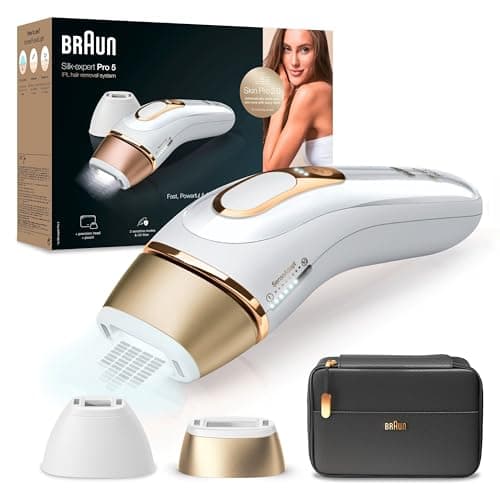 Braun IPL Silk Expert Pro 5 Hair Removal Device for Women / Men, 2 Attachments, Visible Hair Removal, Designed in Germany, Alternative to Laser Hair Removal, PL5140, White/Gold