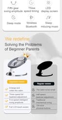 GLOKID Sdraietta Neonati Elettrica，Elettrica Altalena，2in1 Sdraietta dondolo per neonato da 0 fino a 15kg，Cintura di sicurezza a 5 punti，Elettrico per Neonati con telecomando e Bluetooth (YLYGREY) - 2