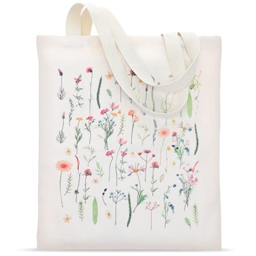Ymapinc Bolsa de lona para mujer, bonita bolsa de tela reutilizable de algodón estético floral para estudiantes, escuela, compras, color beige, Beige, Talla única