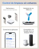 ECOVACS Deebot T50 Omni Gen2 Robot Aspirador Fregasos, 15000 Pa, Cepillo Lateral Extensible y Fregasos, ZeroTangle 2.0, Lavado con Agua Caliente a 75 ℃, Ultrafino 81 mm, Blanco - 9