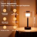 JHY DESIGN Lámpara de mesa industrial con control táctil, 27 cm de altura, lámpara de mesa regulable en 3 niveles, recargable, con pantalla de vidrio para dormitorio, salón, comedor, exterior - 2