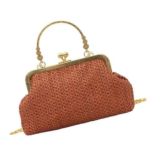 Borsa a tracolla per le donne borse a tracolla con catena rimovibile in tessuto pochette toted borse borse con chiusura a bacio borsa con manico superiore, Marrone, One Size