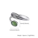 Federring, Vintage 925 Sterling Silber, grüne Jade, offene, verstellbare Ringe für Damen, Größe 6 bis 8,5 - 7