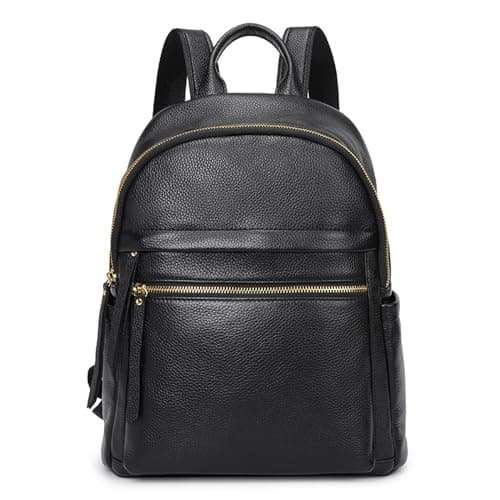 Kattee Genuine Leather Backpack for Women Multifunctional Elegant Daypack Soft Leather Shoulder Bag for Shopping Tours, black, Retro