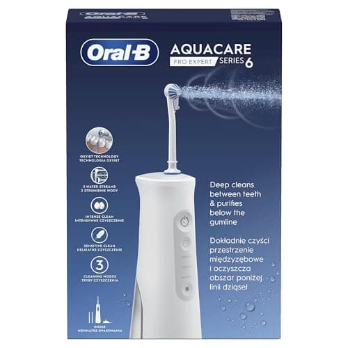 Oral-B AquaCare Pro-Expert Series 6 Irrigator with Oxyjet Technology, 3 Finials, 2 Types of Water Jets, White