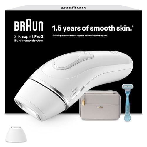 Braun IPL Silk·Expert Pro 3 at Home Hair Removal Device, Alternative for Laser Hair Removal, Includes Pouch, Venus Razor, Precision Head, 1 Year of Smooth Skin, Gift for Women, White/Silver, PL3121