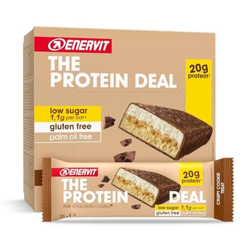 Enervit The Protein Deal Crispy Cookie Treat – Proteinriegel, Keks und Milchschokolade, 20 g Protein, 1,1 g Zucker, leckerer und ausgewogener Snack, Glutenfrei, 12 Riegel à 55 g