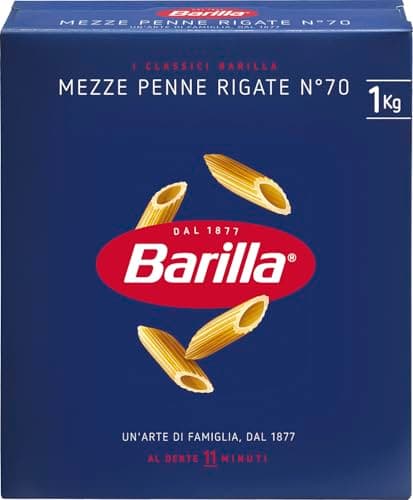 Barilla Pasta Mezze Penne Rigate N. 70, Pasta Corta di Semola di Grano Duro, Forma Corposa e Spessore Equilibrato, 1 kg